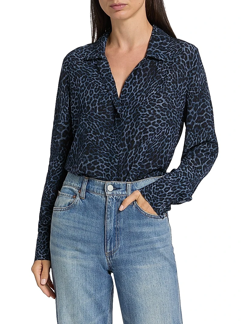 Gavin Animal-Print Long-Sleeve Blouse