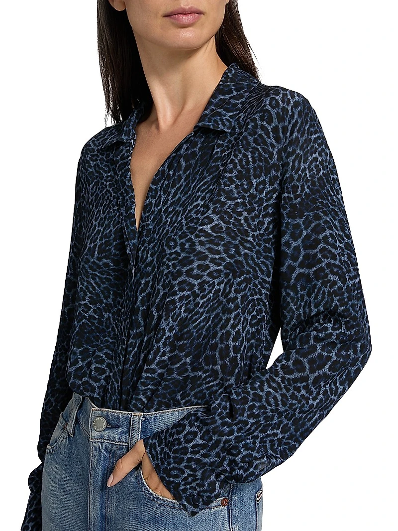 Gavin Animal-Print Long-Sleeve Blouse