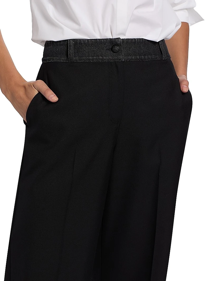 Poe Denim & Twill Wide-Leg Pants