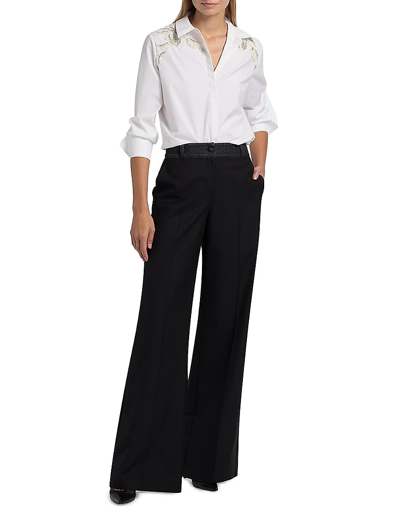 Poe Denim & Twill Wide-Leg Pants