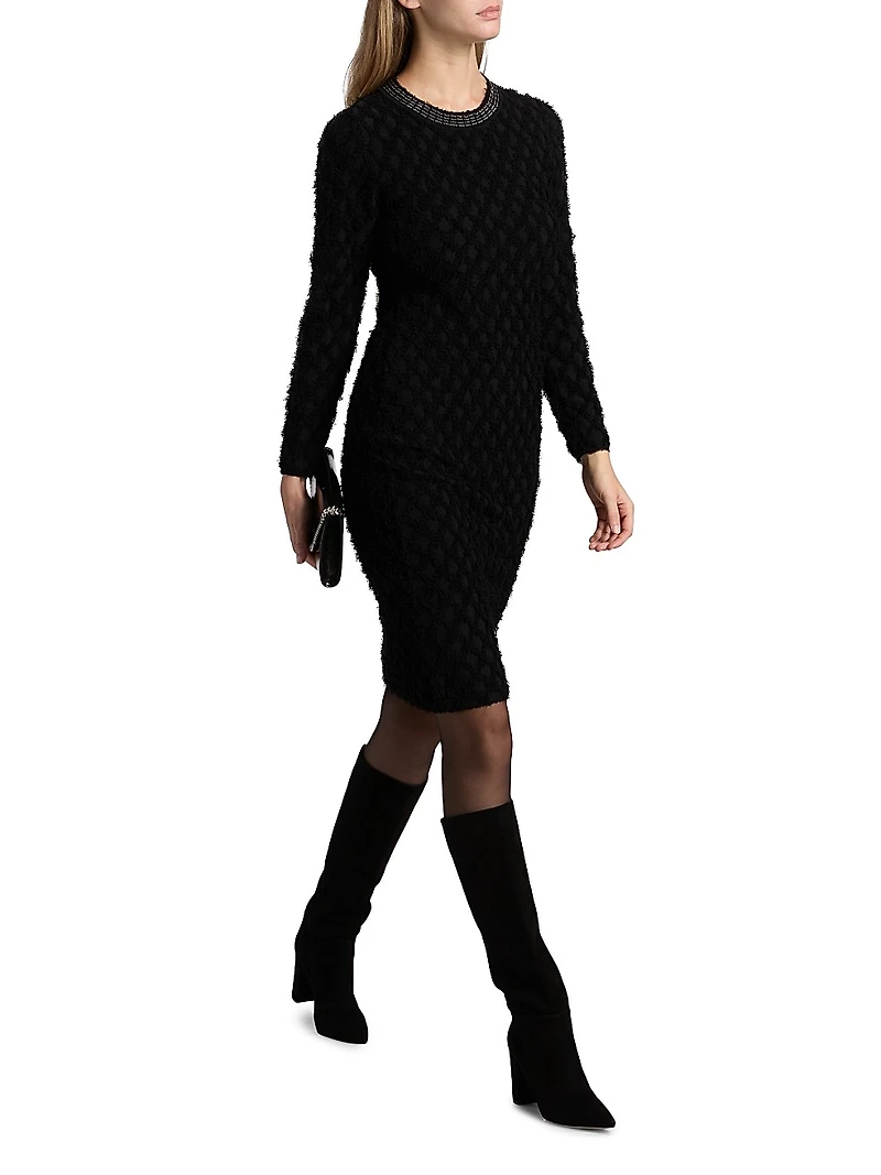 Apollo Embellished-Neck Sweater Minidress