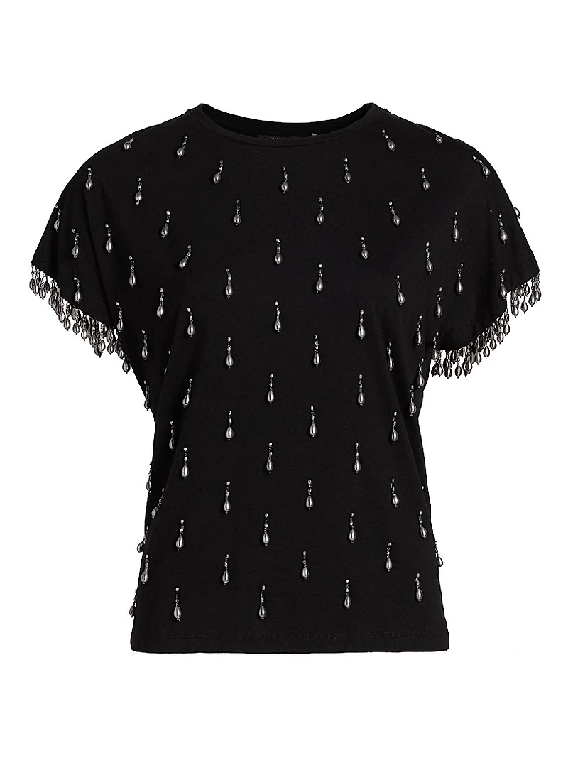 Carmel Beaded Cotton T-Shirt