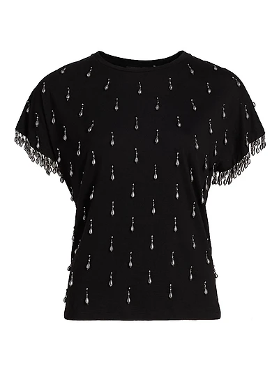 Carmel Beaded Cotton T-Shirt