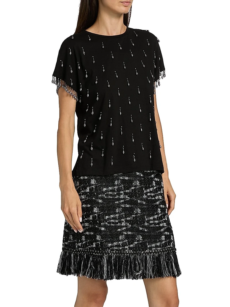 Carmel Beaded Cotton T-Shirt