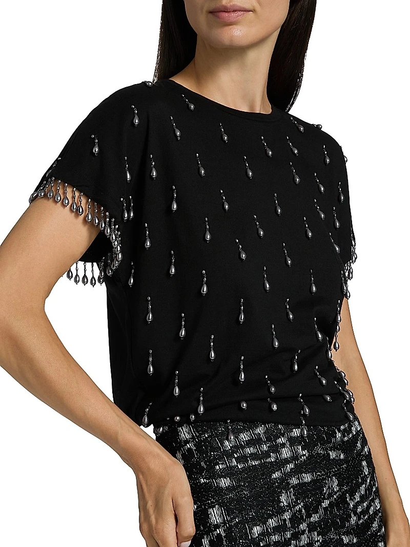 Carmel Beaded Cotton T-Shirt