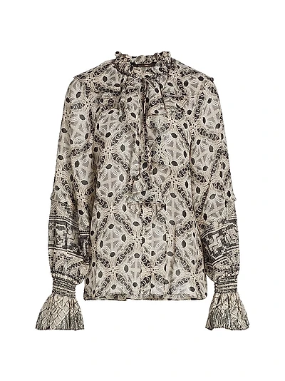 Glimmer Printed Ruffle-Trimmed Blouse
