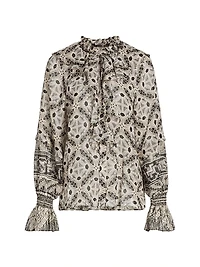 Glimmer Printed Ruffle-Trimmed Blouse