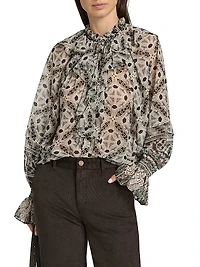 Glimmer Printed Ruffle-Trimmed Blouse
