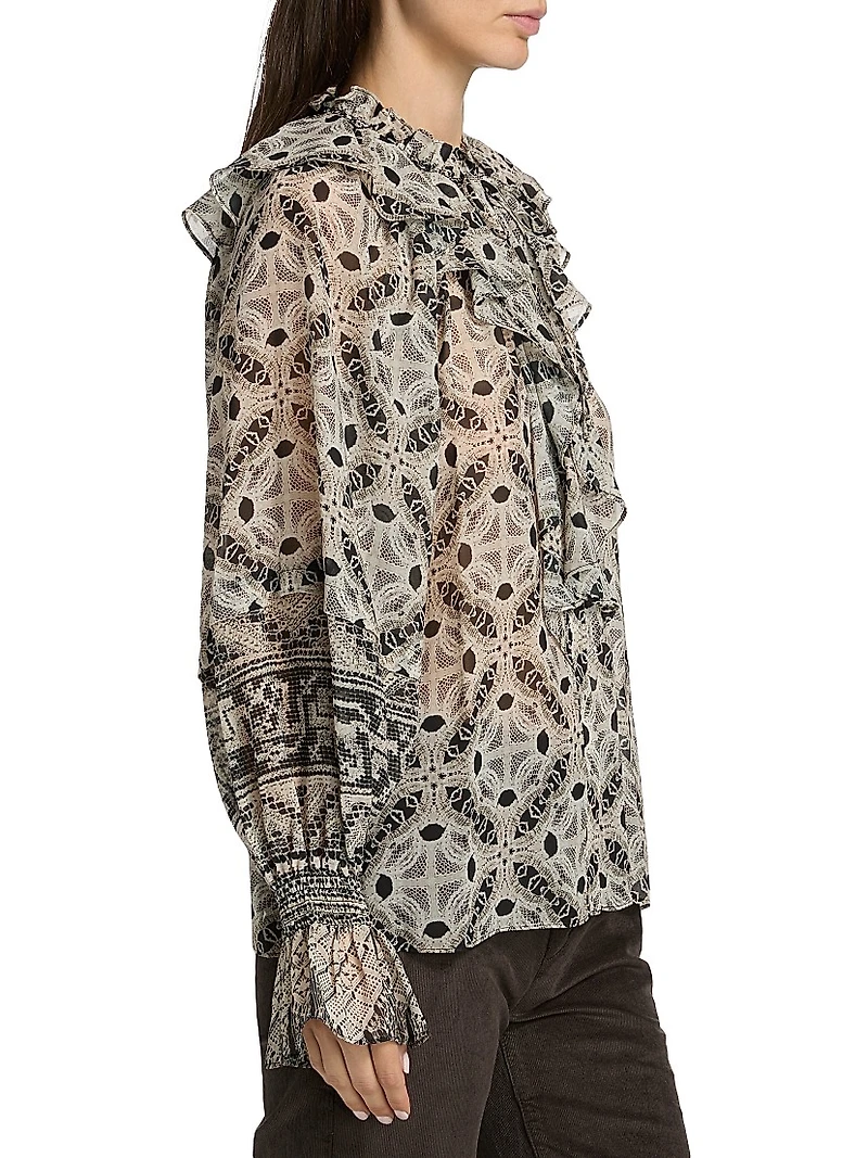 Glimmer Printed Ruffle-Trimmed Blouse