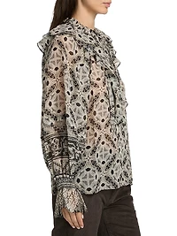 Glimmer Printed Ruffle-Trimmed Blouse