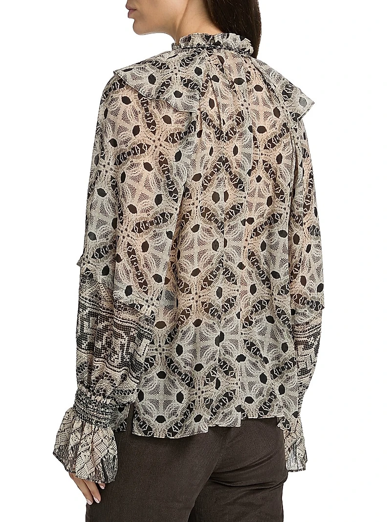 Glimmer Printed Ruffle-Trimmed Blouse