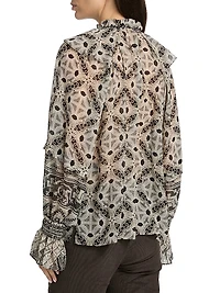 Glimmer Printed Ruffle-Trimmed Blouse