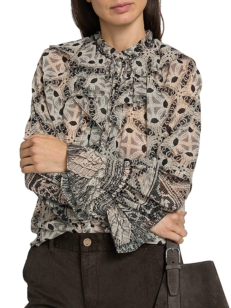 Glimmer Printed Ruffle-Trimmed Blouse