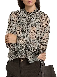 Glimmer Printed Ruffle-Trimmed Blouse