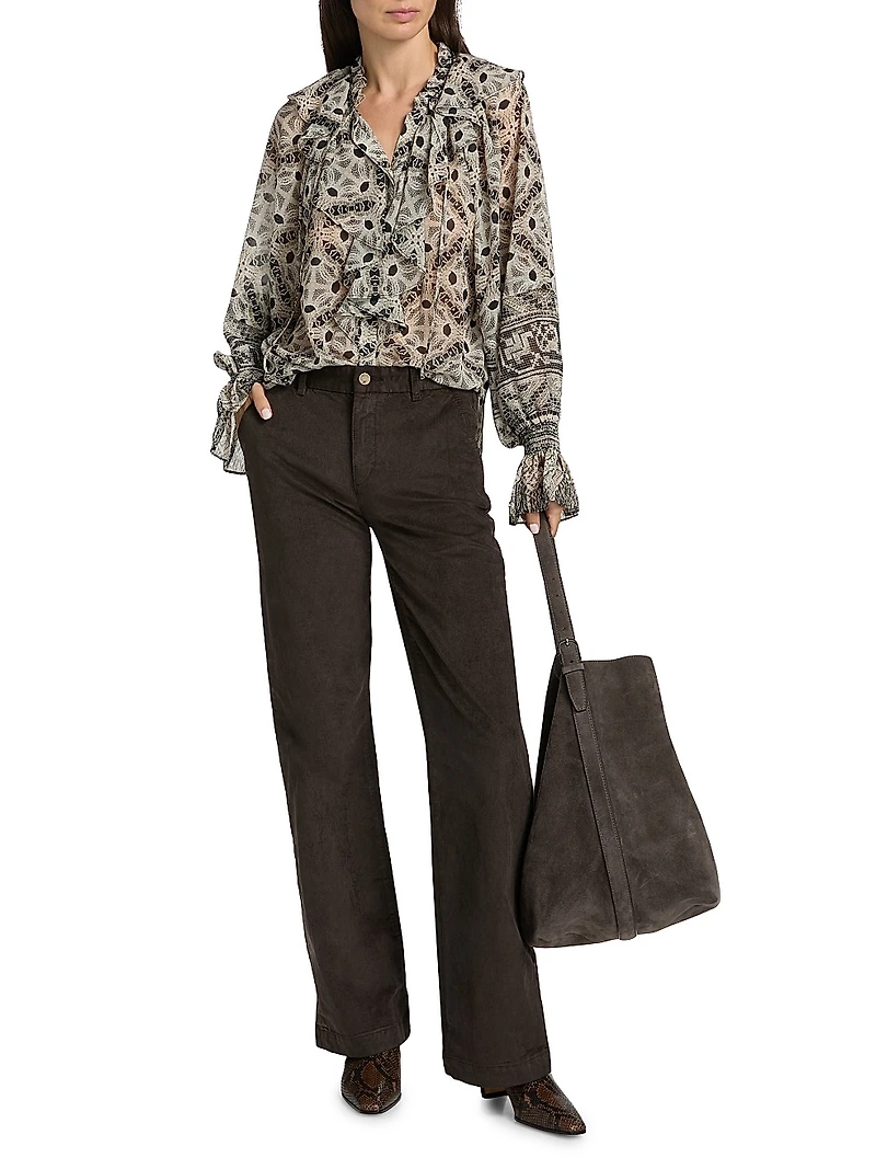 Glimmer Printed Ruffle-Trimmed Blouse