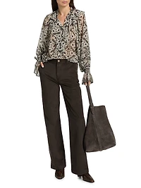 Glimmer Printed Ruffle-Trimmed Blouse