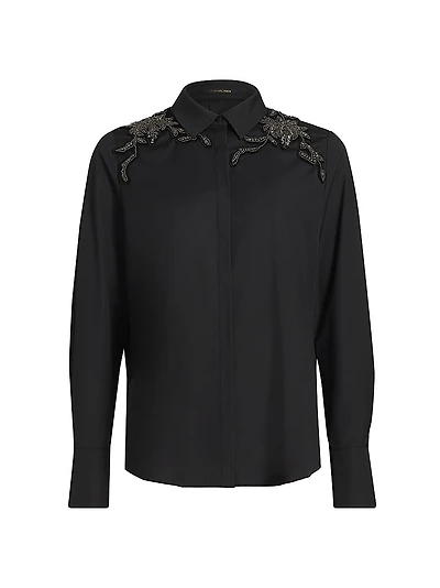 Levine Embellished Cotton-Blend Blouse