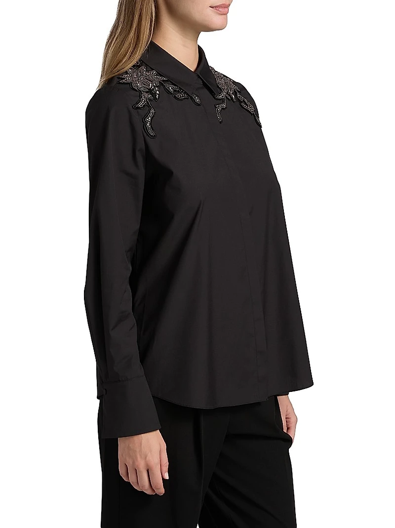 Levine Embellished Cotton-Blend Blouse
