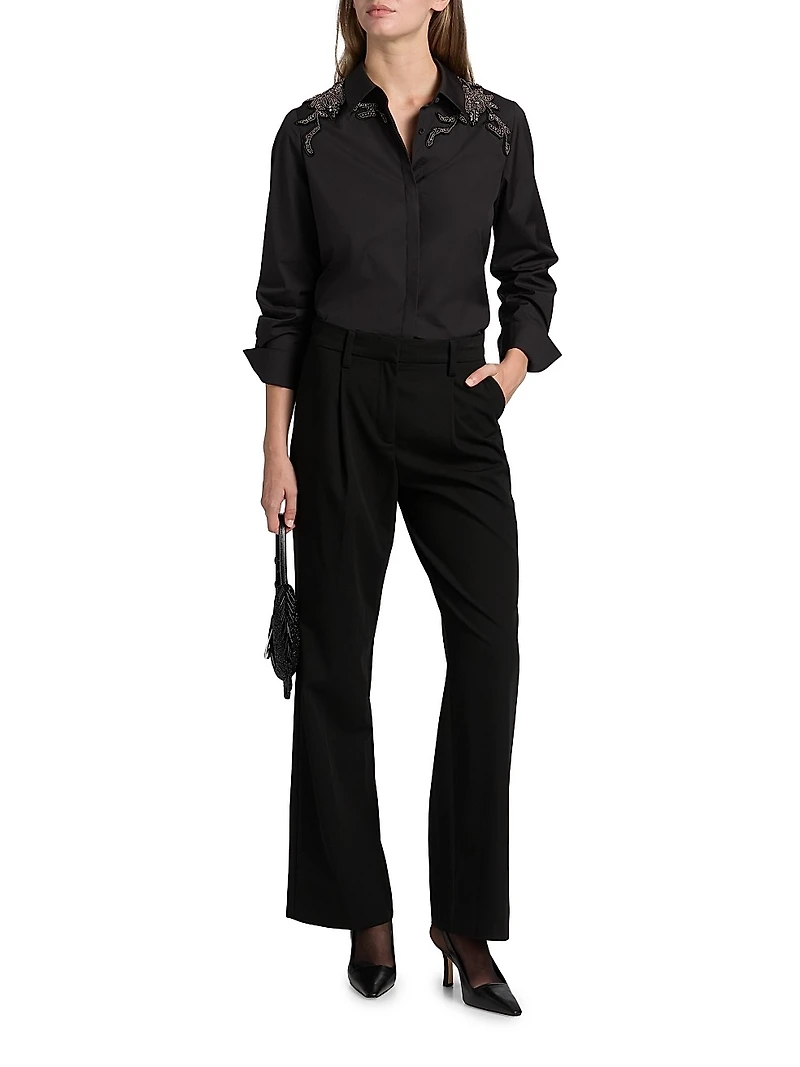 Levine Embellished Cotton-Blend Blouse