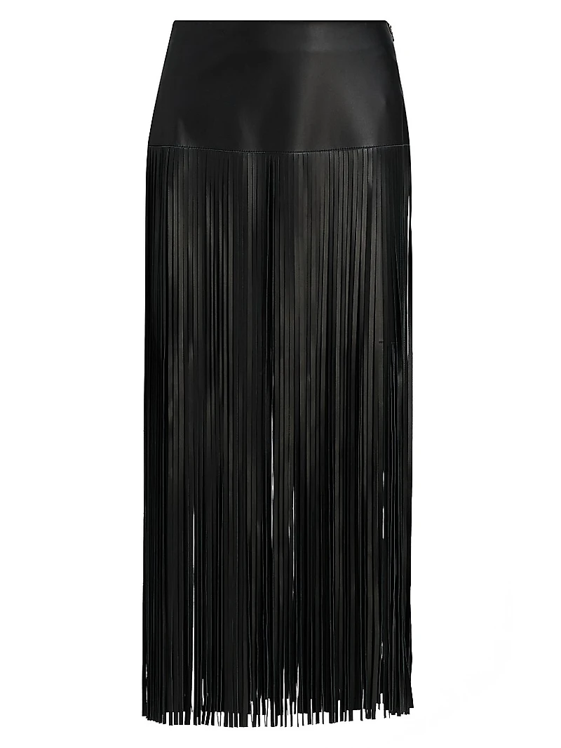 Monte Fringed Leather Midi-Skirt