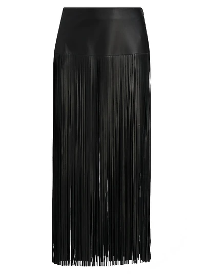 Monte Fringed Leather Midi-Skirt