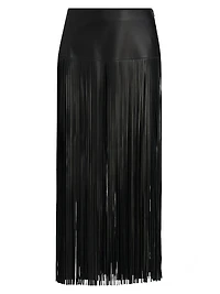 Monte Fringed Leather Midi-Skirt