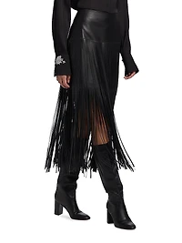 Monte Fringed Leather Midi-Skirt