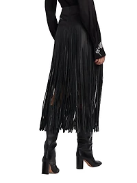 Monte Fringed Leather Midi-Skirt