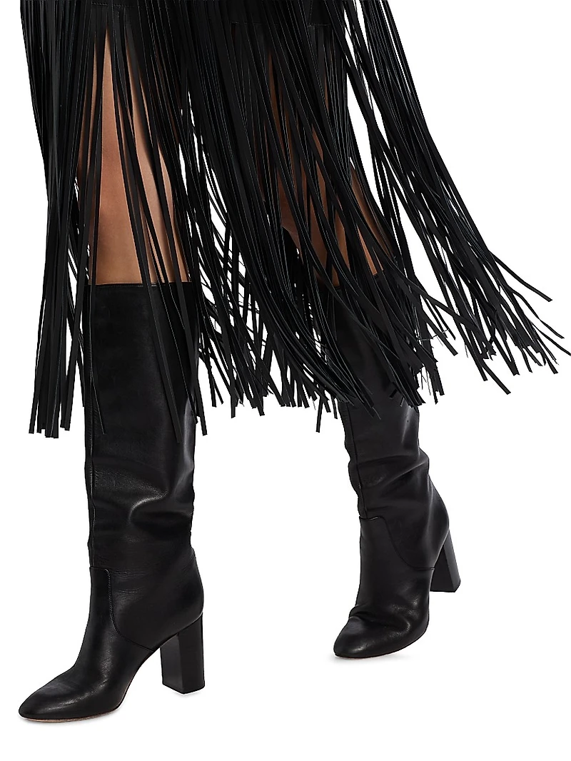 Monte Fringed Leather Midi-Skirt