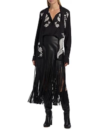 Monte Fringed Leather Midi-Skirt