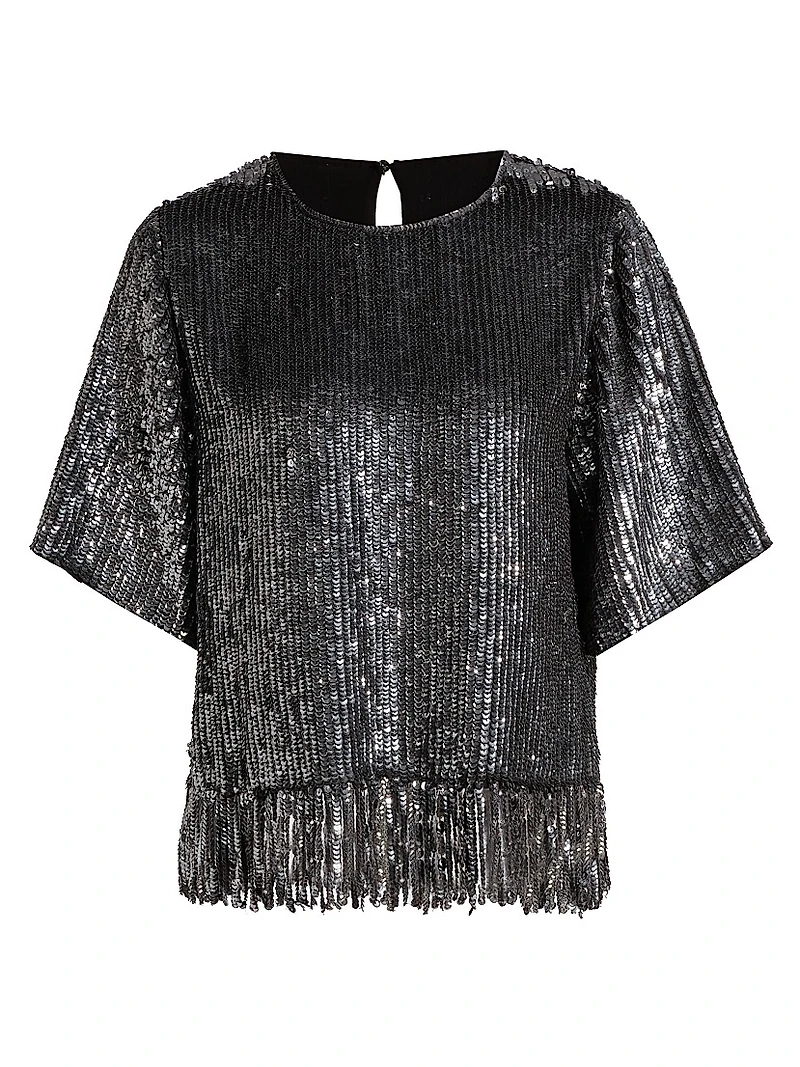 Yona Sequined Fringed-Hem Blouse