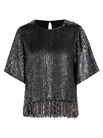 Yona Sequined Fringed-Hem Blouse