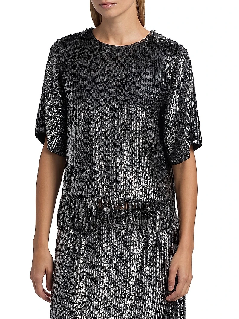 Yona Sequined Fringed-Hem Blouse