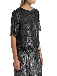 Yona Sequined Fringed-Hem Blouse