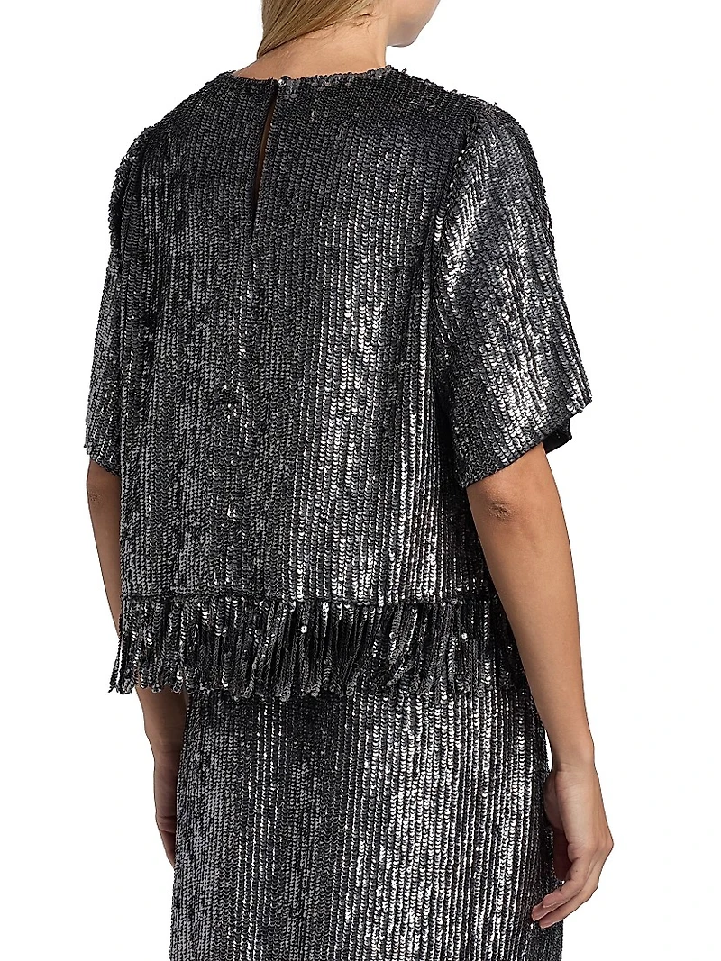 Yona Sequined Fringed-Hem Blouse