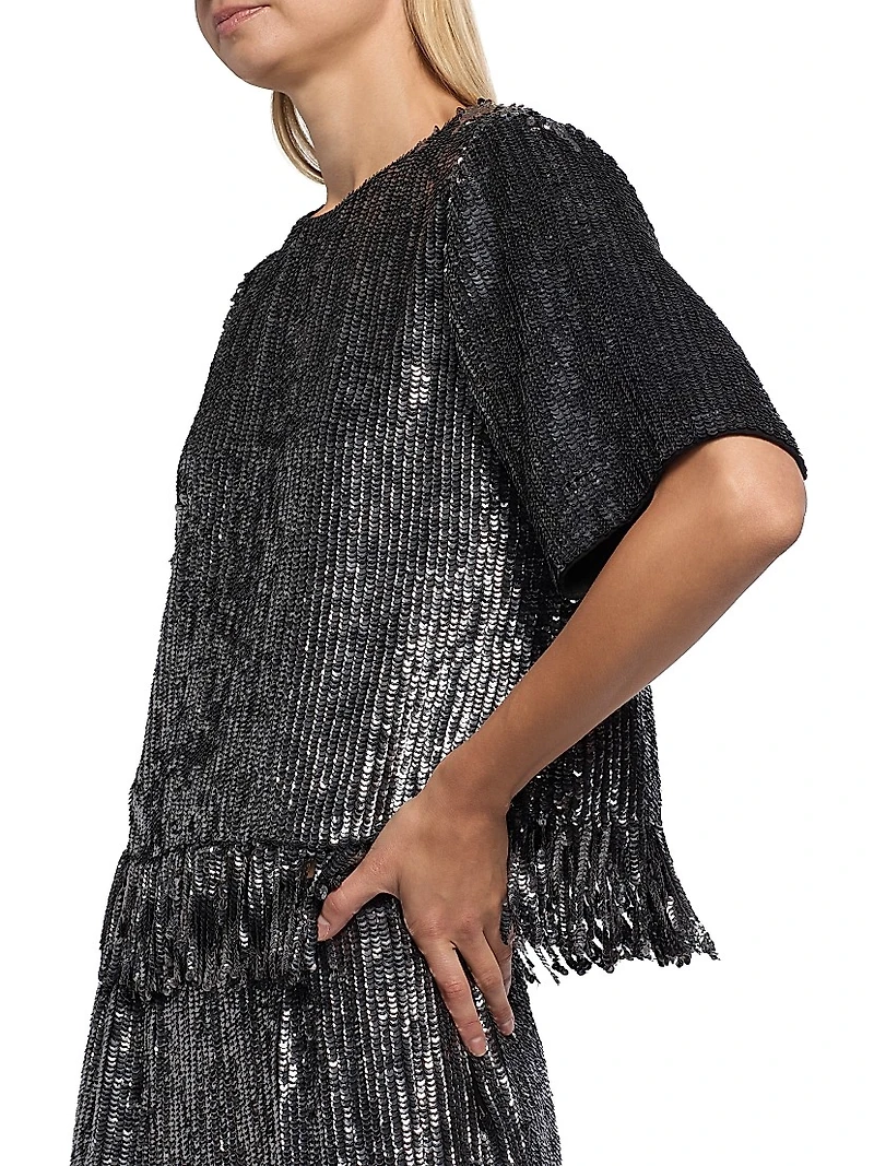 Yona Sequined Fringed-Hem Blouse