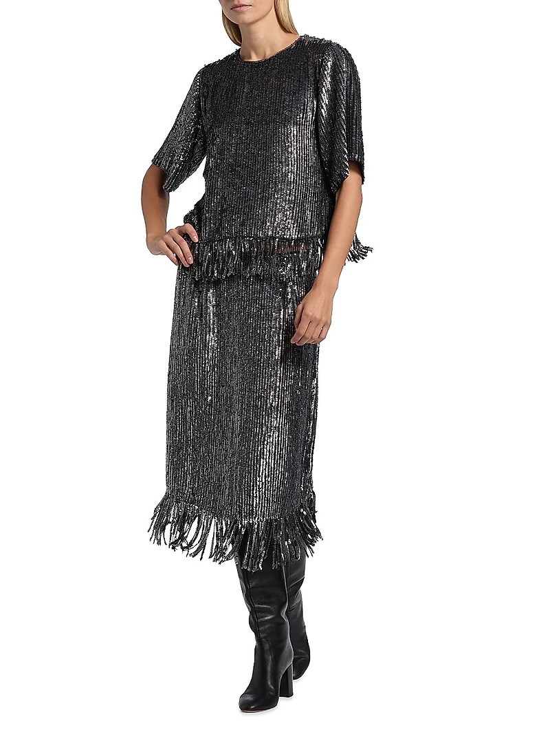 Yona Sequined Fringed-Hem Blouse