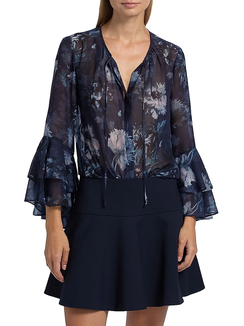 Mullin Floral Ruffled-Sleeve Blouse
