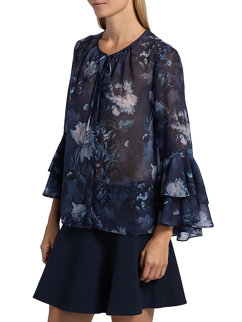 Mullin Floral Ruffled-Sleeve Blouse