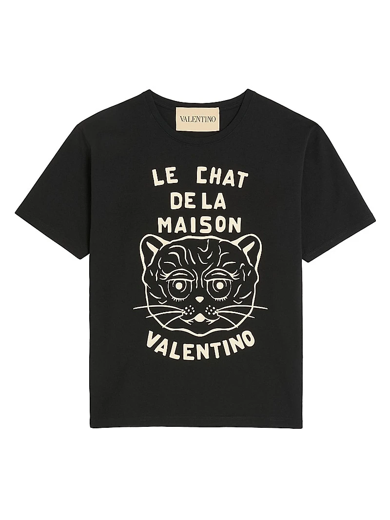 Cotton T-Shirt with Chat De La Maison Print