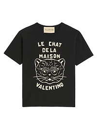 Cotton T-Shirt with Chat De La Maison Print