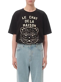 Cotton T-Shirt with Chat De La Maison Print