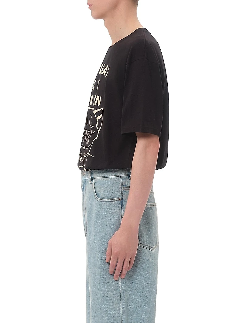 Cotton T-Shirt with Chat De La Maison Print