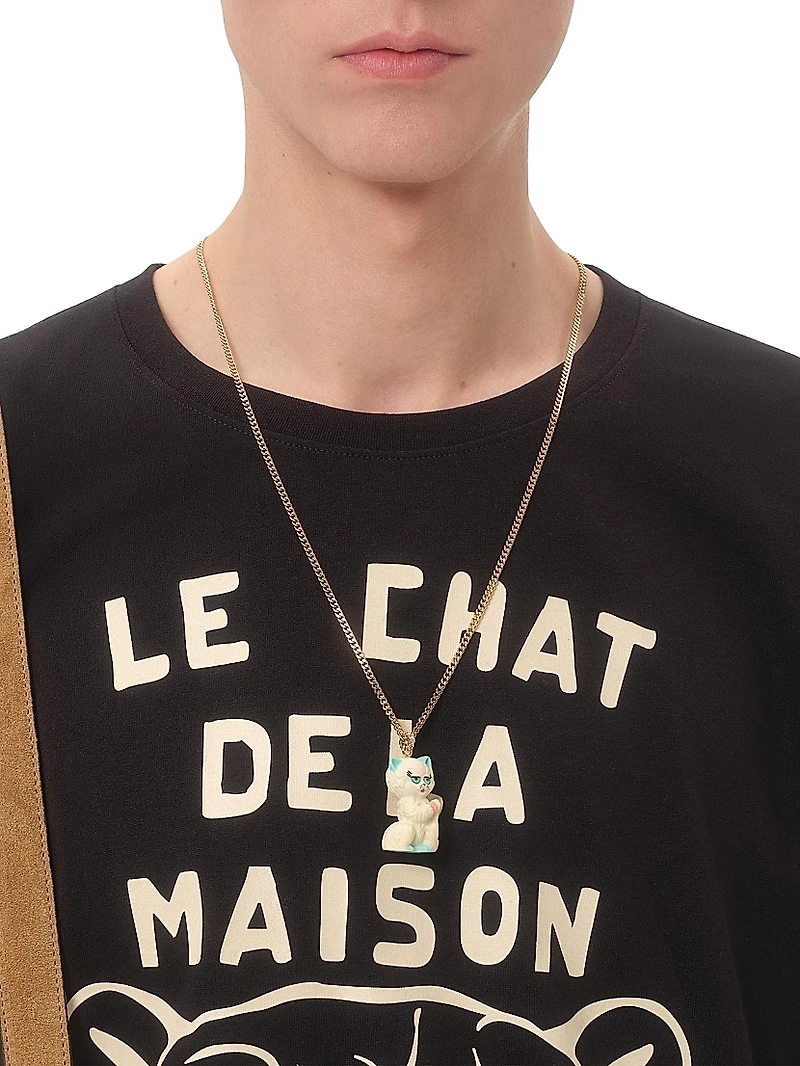 Cotton T-Shirt with Chat De La Maison Print