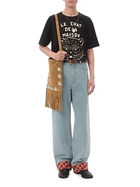 Cotton T-Shirt with Chat De La Maison Print