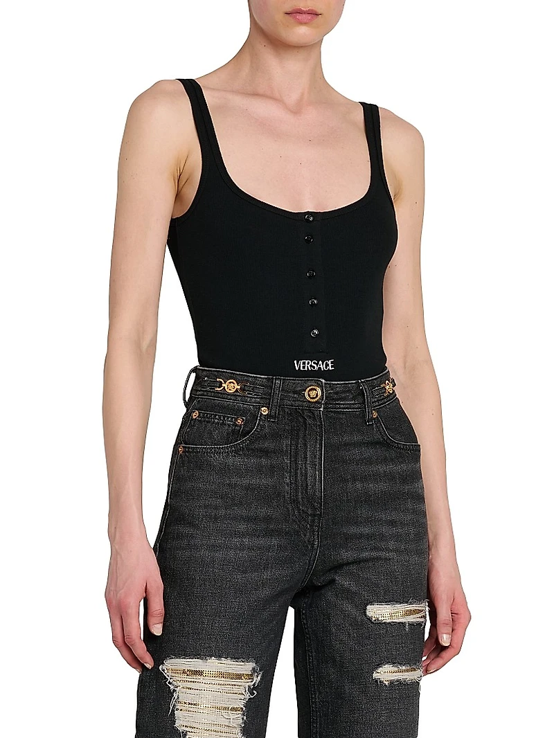 Rib-Knit Stretch-Cotton Bodysuit