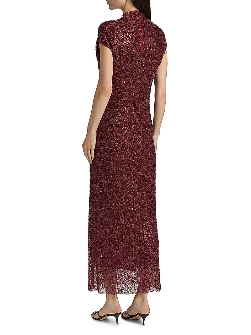 Zaria Sequined Cowlneck Cocktail Dress
