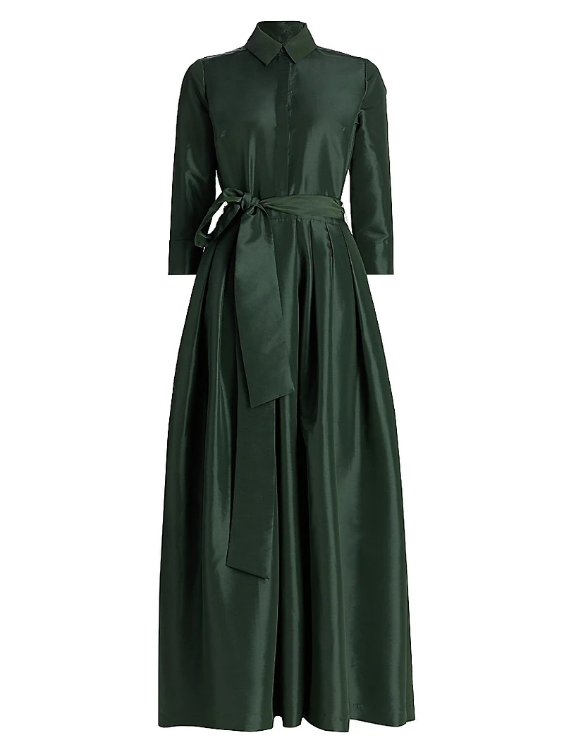 Julip Sateen Belted Shirtwaist Gown