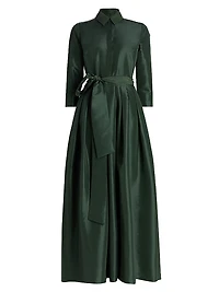 Julip Sateen Belted Shirtwaist Gown
