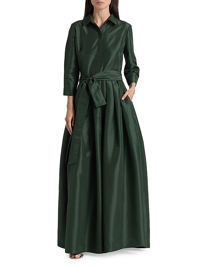 Julip Sateen Belted Shirtwaist Gown
